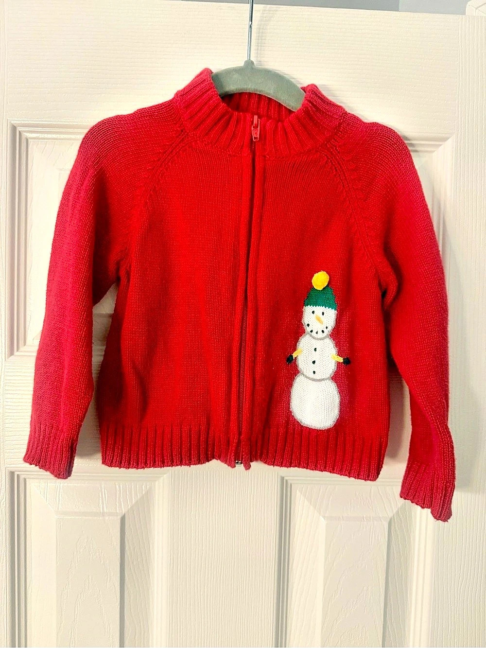 Florence Eiseman Snowman Christmas Zip Sweater Red 24M